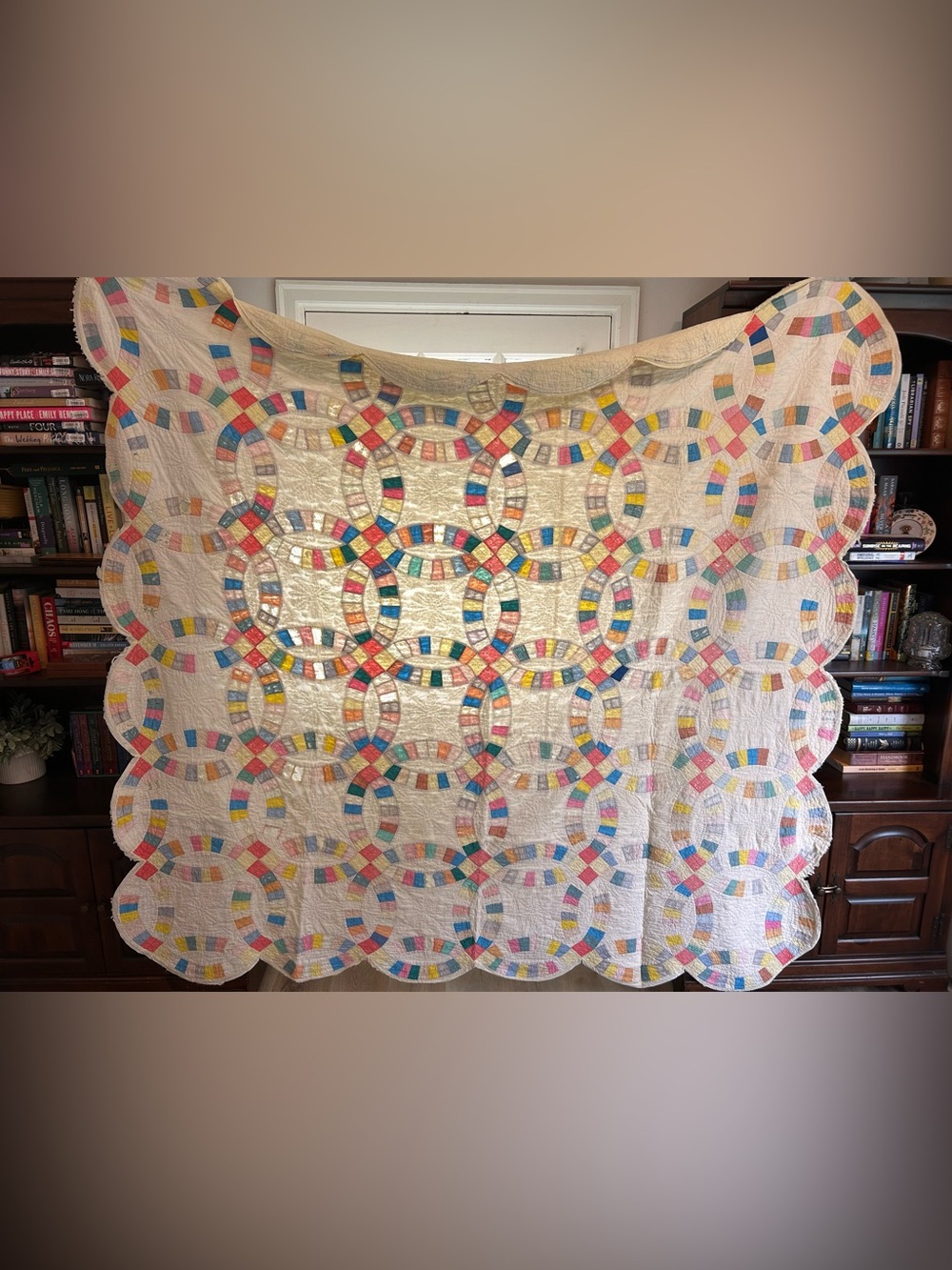 Vintage Handmade Double Wedding Ring Patchwork Quilt